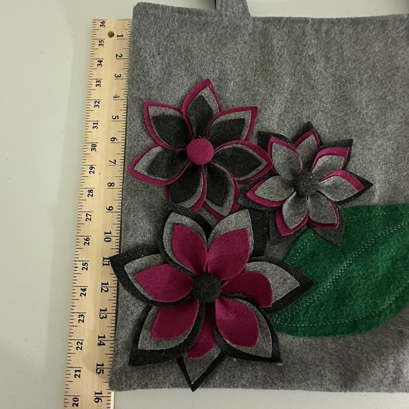 Boho Hippie Teacher Gray Flannel Floral Cut Applique Tote Bag Double Strap‎ - Picture 9 of 13